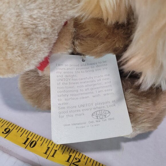 Union Toy Vtg 1982 Plush Puppy Dog Brown Tan Big Eye Yellow Hat Stuffed Animal - Picture 7 of 7